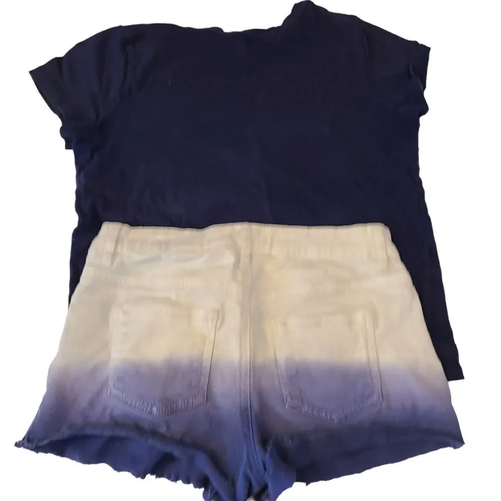 NY Laundry & Old Navy Shorts & Tee Matched‎ Set Peace & Love Ombre sz 10-12